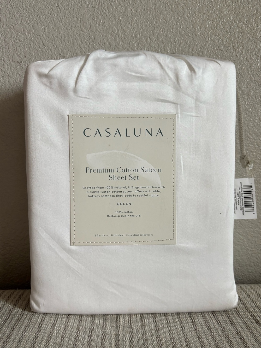 NWT Queen 600 Thread Count Sateen Sheet Set White - Casaluna